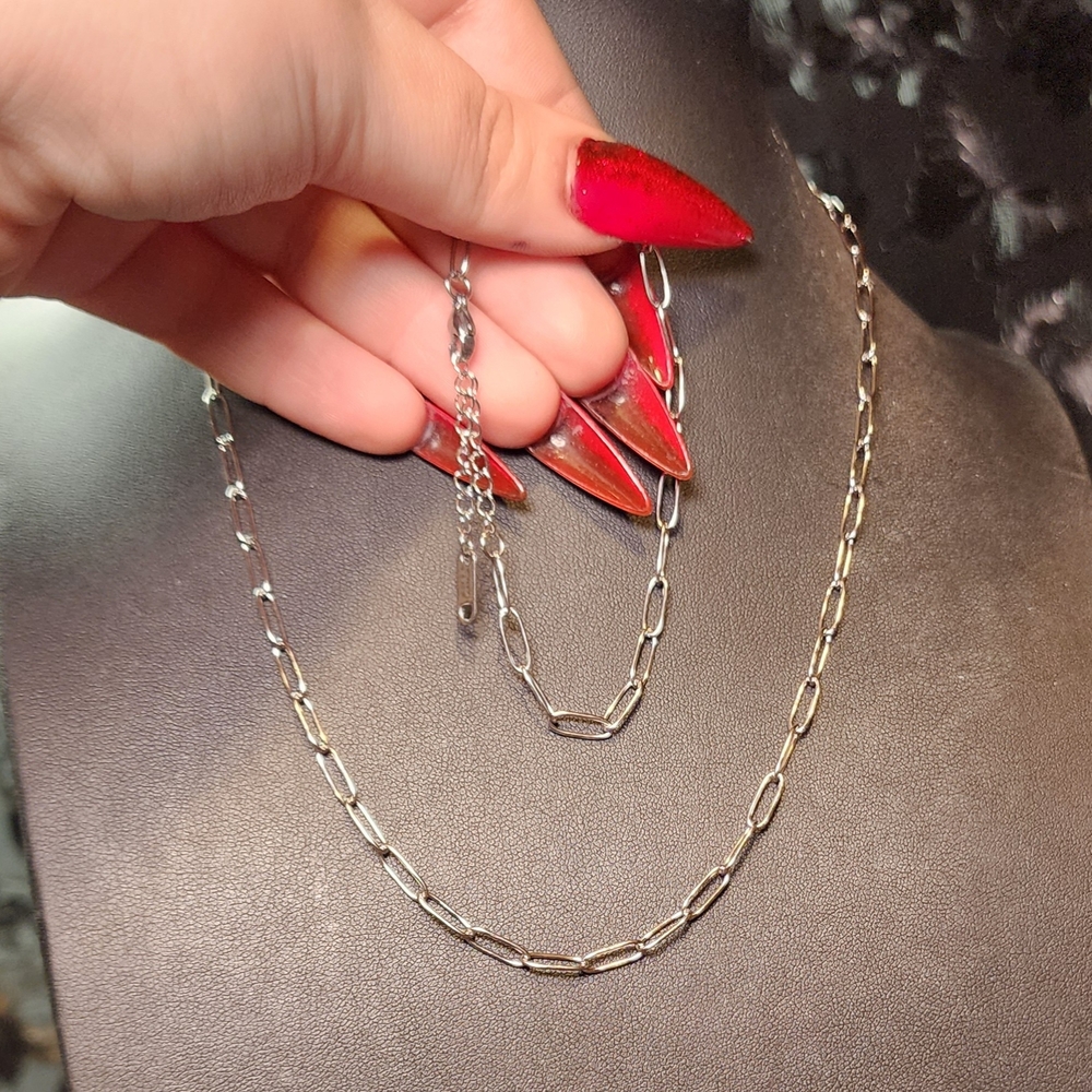 Stainless Steel Paperclip Chain Charm Necklace & Bracelet 2-Piece Set